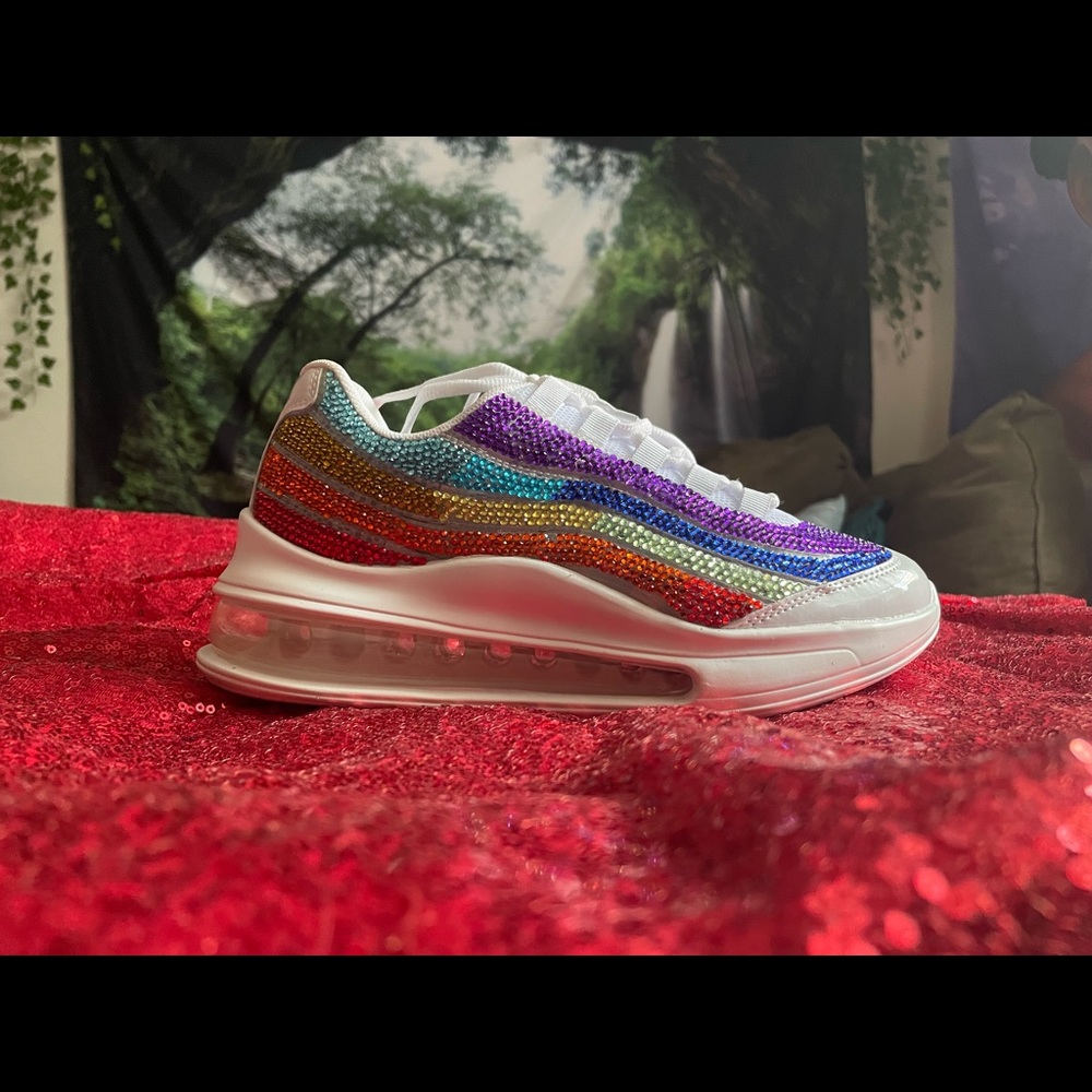 Completely Hand stoned SHEIN white shoes. Pre order your very own pair today!